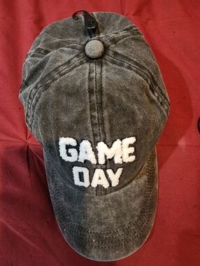 GAME DAY Embroidered Washed Black Cap - Unbranded